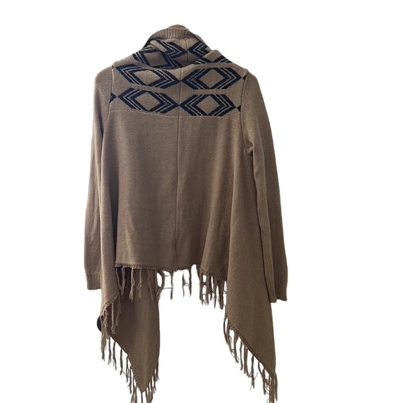 Bohemian Open Front Fringe Cardigan Geometric Knit Wrap Olive & Oak sweater - Picture 7 of 7